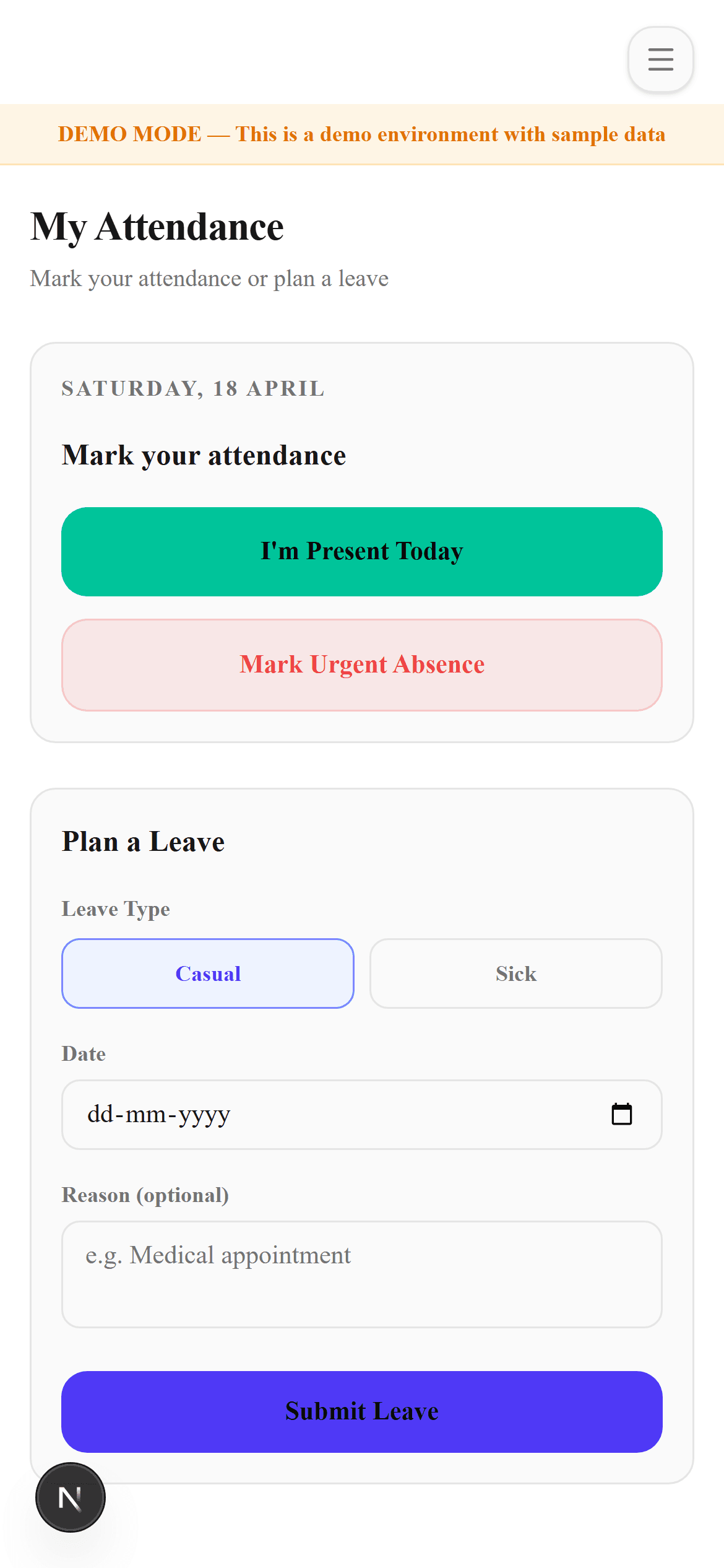 iScoolOS teacher mobile attendance screen